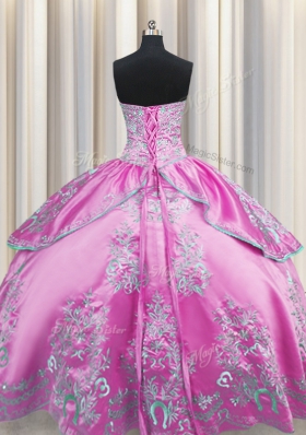 Lilac Chiffon Lace Up Sweetheart Sleeveless Floor Length Quinceanera Dresses Beading and Embroidery