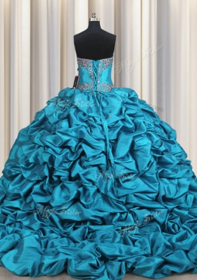 On Sale Teal Sleeveless Beading and Embroidery and Ruffled Layers and Pick Ups Lace Up Sweet 16 Dresses