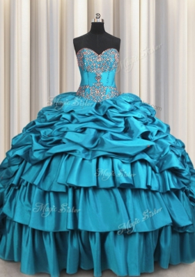 On Sale Teal Sleeveless Beading and Embroidery and Ruffled Layers and Pick Ups Lace Up Sweet 16 Dresses