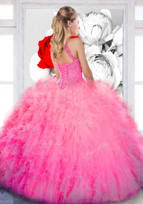 Perfect Sleeveless Beading and Ruffles Lace Up Quince Ball Gowns