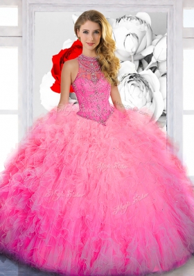 Perfect Sleeveless Beading and Ruffles Lace Up Quince Ball Gowns