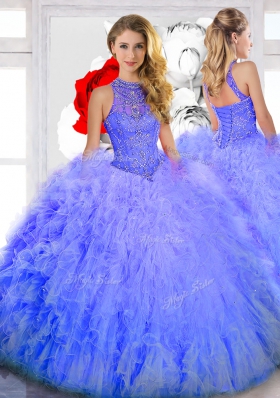 Perfect Sleeveless Beading and Ruffles Lace Up Quince Ball Gowns