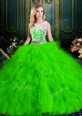 Tulle Zipper Scoop Sleeveless Floor Length 15th Birthday Dress Lace and Ruffles