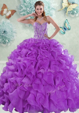 With Train Ball Gowns Sleeveless Eggplant Purple Sweet 16 Dress Brush Train Lace Up