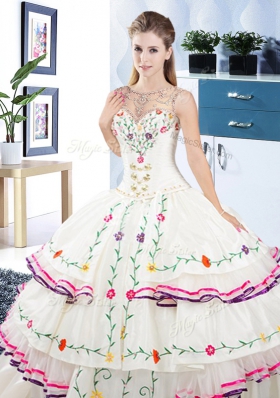 Gorgeous Scoop Sleeveless Organza and Taffeta Vestidos de Quinceanera Beading and Embroidery and Ruffled Layers Lace Up