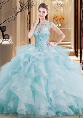 Luxurious Scoop Sleeveless Brush Train Beading and Ruffles Lace Up Quinceanera Dresses