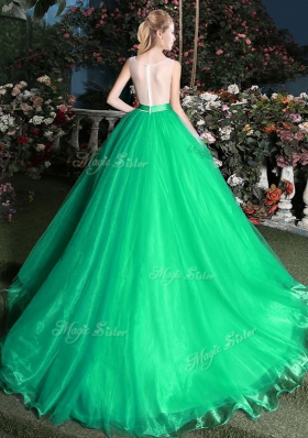 Scoop Green Ball Gowns Appliques and Belt 15th Birthday Dress Zipper Organza Sleeveless
