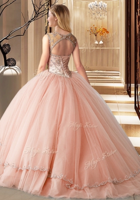 Suitable Scoop Sleeveless Vestidos de Quinceanera Brush Train Beading Lavender Tulle