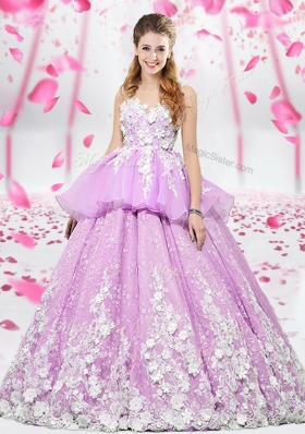Beautiful Lilac Scoop Neckline Lace and Appliques 15 Quinceanera Dress Sleeveless Lace Up