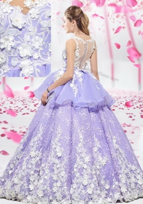 Charming Scoop Sleeveless Organza and Tulle Floor Length Lace Up 15th Birthday Dress in Pink for with Lace and Appliques