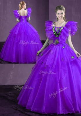 Customized Purple Sweetheart Neckline Appliques and Ruffles Quince Ball Gowns Sleeveless Lace Up