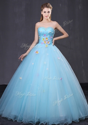 Fabulous Floor Length Lace Up Sweet 16 Quinceanera Dress Light Blue and In for Military Ball and Sweet 16 and Quinceanera with Beading and Appliques