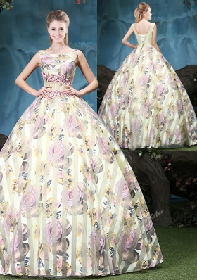 Fancy Straps Straps Floor Length Multi-color Sweet 16 Dress Tulle Sleeveless Appliques and Pattern