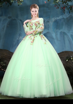 Great Scoop Long Sleeves Appliques Lace Up Ball Gown Prom Dress