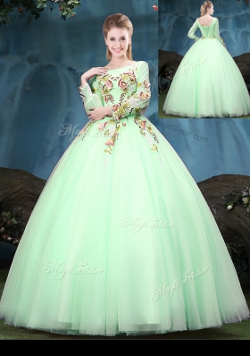 Great Scoop Long Sleeves Appliques Lace Up Ball Gown Prom Dress