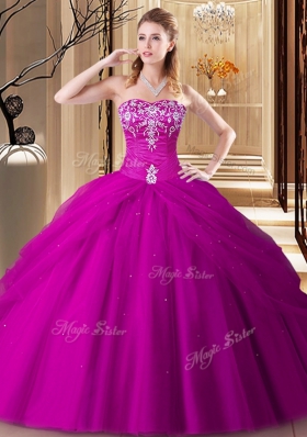 Hot Pink Sweetheart Neckline Embroidery Sweet 16 Dress Sleeveless Lace Up