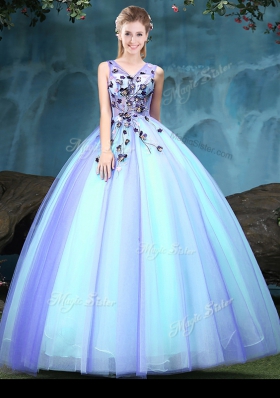 Multi-color Sleeveless Tulle Lace Up 15 Quinceanera Dress for Military Ball and Sweet 16 and Quinceanera