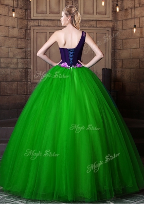 One Shoulder Lace Up Quinceanera Dress Pattern Sleeveless Floor Length
