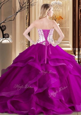 Popular Strapless Sleeveless Tulle Ball Gown Prom Dress Embroidery Lace Up