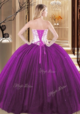 Strapless Sleeveless Quinceanera Gowns Floor Length Embroidery Green Tulle and Sequined