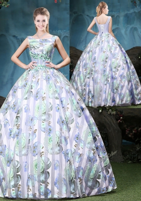 Straps Straps Multi-color Sleeveless Appliques and Pattern Floor Length Sweet 16 Quinceanera Dress