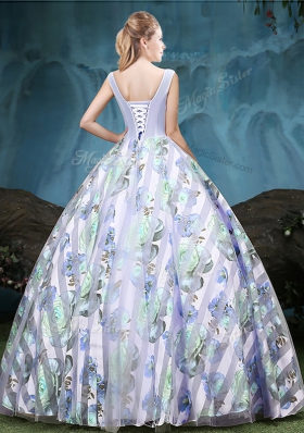 Straps Straps Multi-color Sleeveless Appliques and Pattern Floor Length Sweet 16 Quinceanera Dress