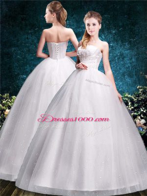 New Arrival White Lace Up Wedding Dress Appliques Sleeveless Floor Length