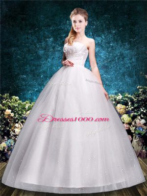 New Arrival White Lace Up Wedding Dress Appliques Sleeveless Floor Length