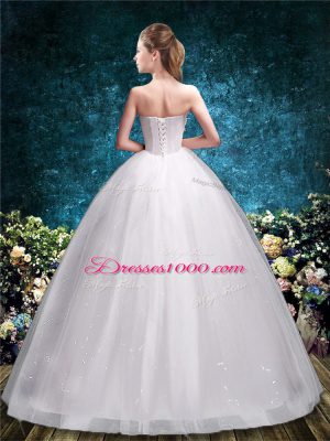 New Arrival White Lace Up Wedding Dress Appliques Sleeveless Floor Length