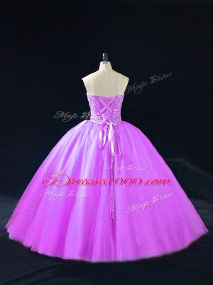 Purple Lace Up Sweetheart Beading Quinceanera Dresses Tulle Sleeveless