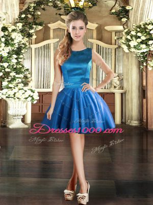 Tulle Scoop Sleeveless Lace Up Appliques Evening Dress in Blue