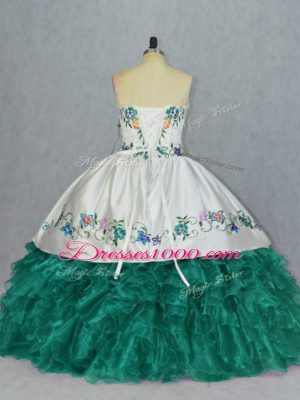 High Quality Turquoise Sweetheart Neckline Embroidery and Ruffles Quinceanera Gown Sleeveless Lace Up