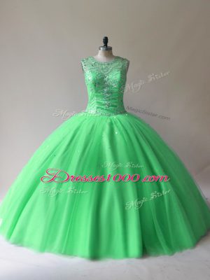 Wonderful Floor Length Lace Up Sweet 16 Dresses Green for Sweet 16 and Quinceanera with Beading
