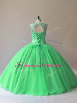 Wonderful Floor Length Lace Up Sweet 16 Dresses Green for Sweet 16 and Quinceanera with Beading