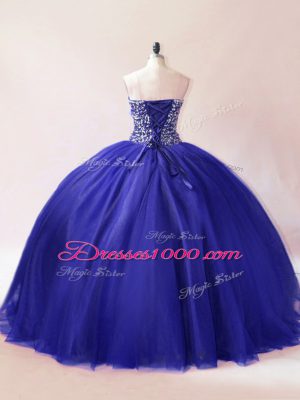 Flare Royal Blue Lace Up Sweetheart Beading Vestidos de Quinceanera Tulle Sleeveless