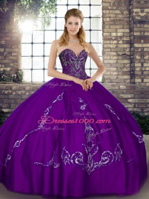 Purple Sweetheart Neckline Beading and Embroidery Sweet 16 Dresses Sleeveless Lace Up