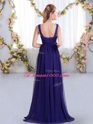 Straps Sleeveless Chiffon Bridesmaid Dresses Belt and Hand Made Flower Zipper