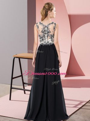 Simple Scoop Sleeveless Wedding Guest Dresses Floor Length Beading and Appliques Dark Purple Chiffon