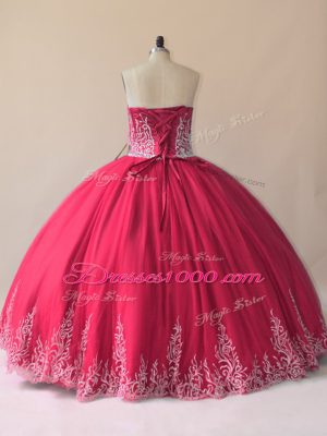 Perfect Red Sleeveless Tulle Lace Up 15 Quinceanera Dress for Sweet 16 and Quinceanera