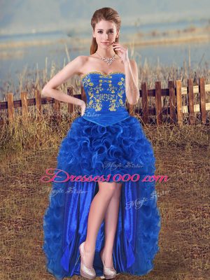 Exquisite Fabric With Rolling Flowers Sweetheart Sleeveless Lace Up Embroidery and Ruffles 15 Quinceanera Dress in Royal Blue