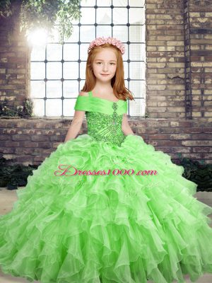 Floor Length Lace Up Little Girl Pageant Dress for Party and Wedding Party with Beading and Ruffles