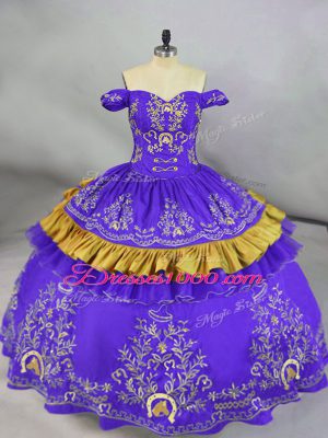 Purple Sleeveless Satin Lace Up Vestidos de Quinceanera for Sweet 16 and Quinceanera