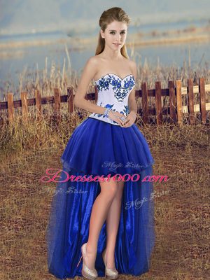 Embroidery and Bowknot Quinceanera Gown Royal Blue Lace Up Sleeveless Floor Length