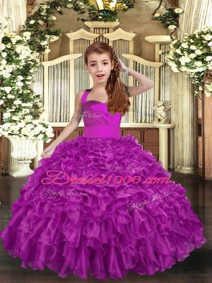 Straps Sleeveless Organza Kids Formal Wear Ruffles and Ruching Lace Up