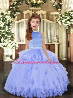 Best Sleeveless Backless Floor Length Beading and Appliques Little Girl Pageant Gowns