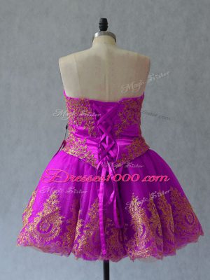 Fuchsia Sleeveless Appliques and Embroidery Mini Length Prom Homecoming Dress