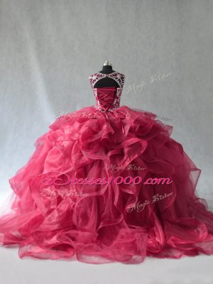 Fashionable Organza Sleeveless Floor Length Vestidos de Quinceanera and Beading and Ruffles