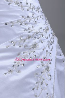 Sleeveless Beading Lace Up Wedding Dresses with White Brush Train