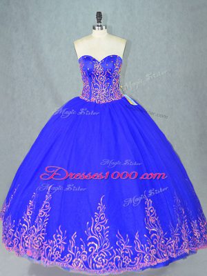 Blue Sweet 16 Quinceanera Dress Sweet 16 and Quinceanera with Beading Sweetheart Sleeveless Lace Up