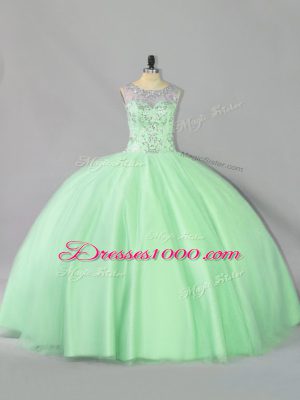 Fashion Scoop Sleeveless Lace Up Sweet 16 Dresses Apple Green Tulle